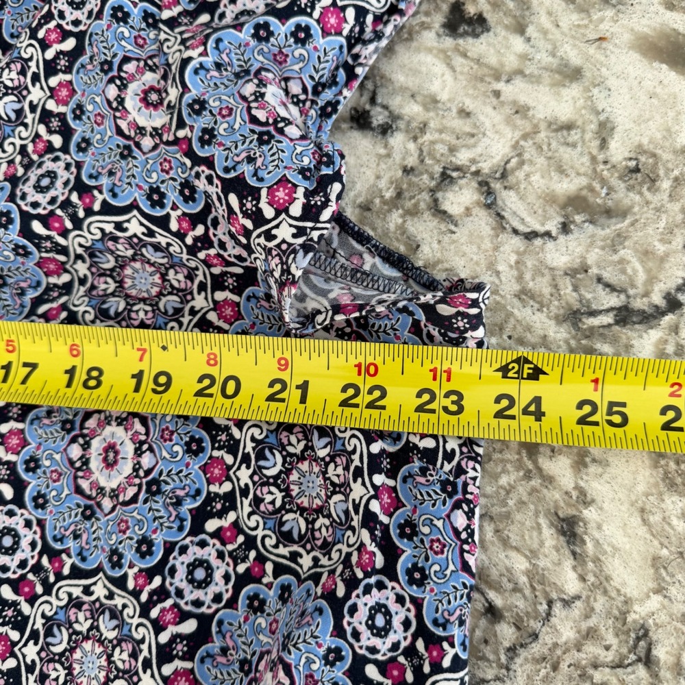 Loft Women's Flounce Dress Short Sleeve Blue Pink Floral Buttons Ruffle Size XL - Picture 9 of 12